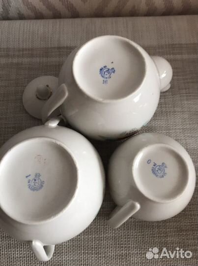 Сахарница молочник заварочный чайник тонкий фарфор
