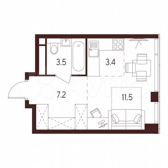 Квартира-студия, 25,6 м², 11/23 эт.