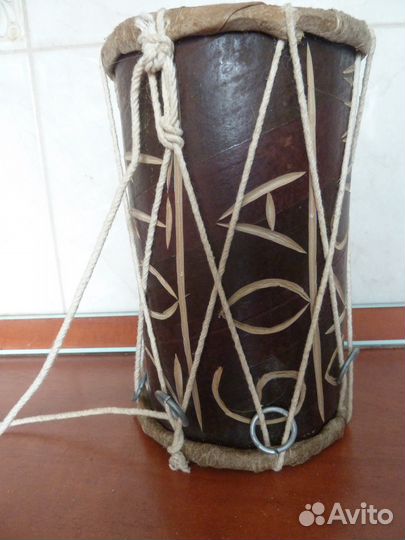 Барабан из Индии новый Дерево, кожа, ручная работа