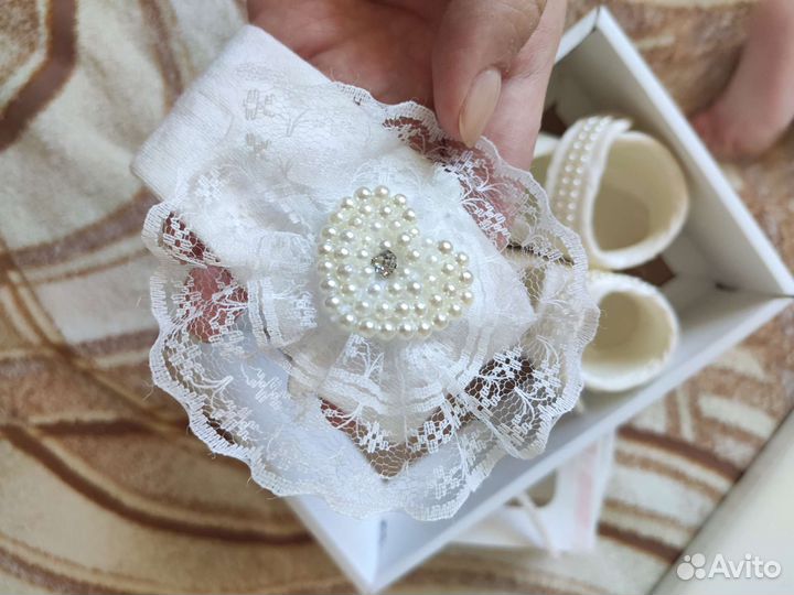 Набор пинетки + повязка для малышки 0-3 мес