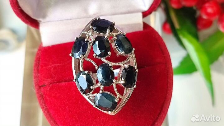 Кольцо сапфиры Шри Ланка 12,4ct 18,5р-р 14,5гр 925