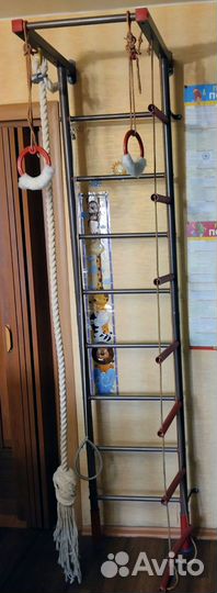 Шведская стенка с турником, канатом и кольцами