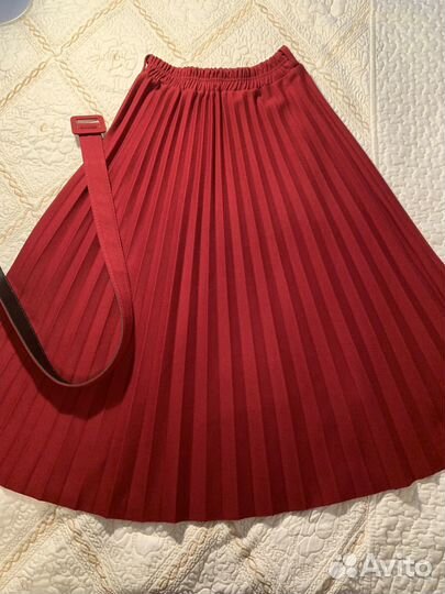 Юбка красная миди теплая бордо гофре, плиссировка