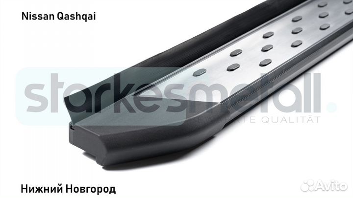 Пороги подножки Nissan Qashqai с нержавеющей площадкой