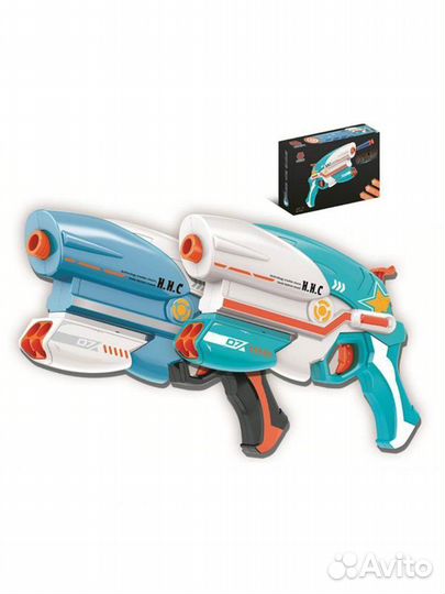 Бластер, в комплекте: мягкие пули 6шт., патронташ