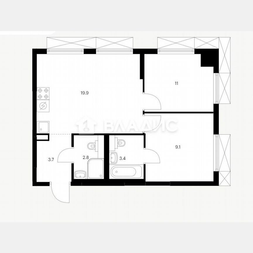 2-к. квартира, 49,9 м², 15/24 эт.