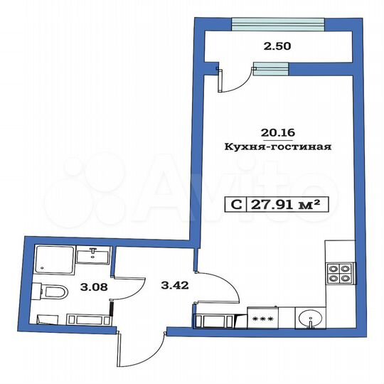 Квартира-студия, 27,9 м², 3/18 эт.