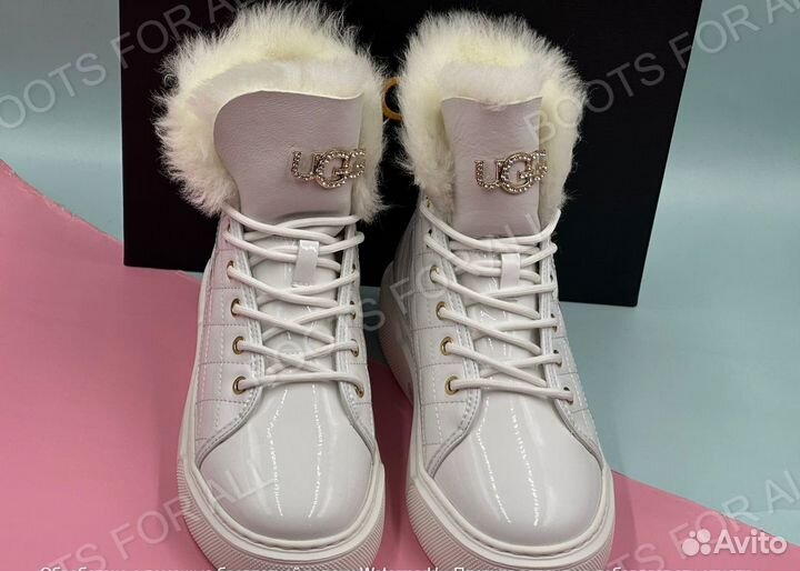 UGG shanti white белые ботинки угги с мехом