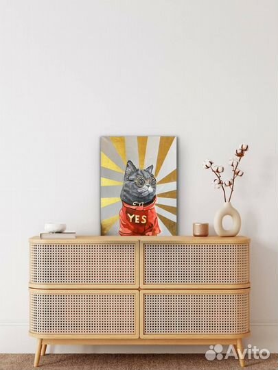 Интерьерная картина с котом в очках