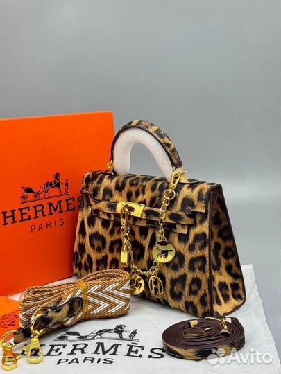 Сумка Hermes Kelly леопардовая/келли