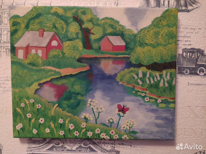 Картина маслом на холсте, карандашом и гуашью