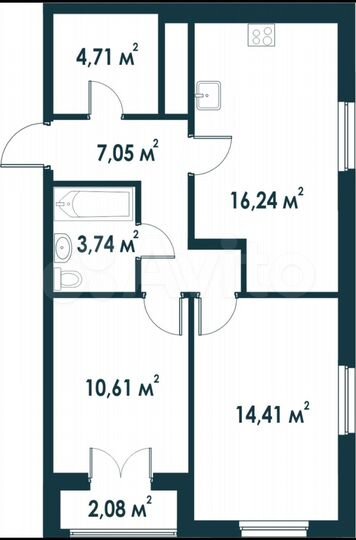 2-к. квартира, 58,5 м², 2/4 эт.