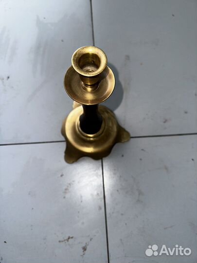 Подсвечник винтаж латунь дерево