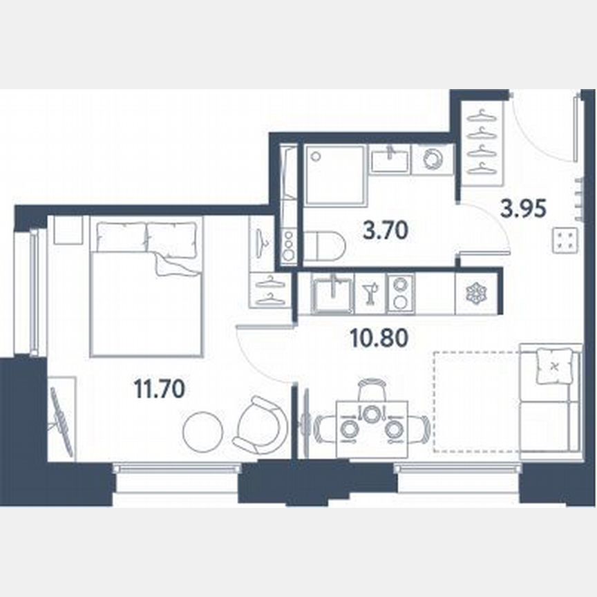 1-к. апартаменты, 30,2 м², 3/16 эт.