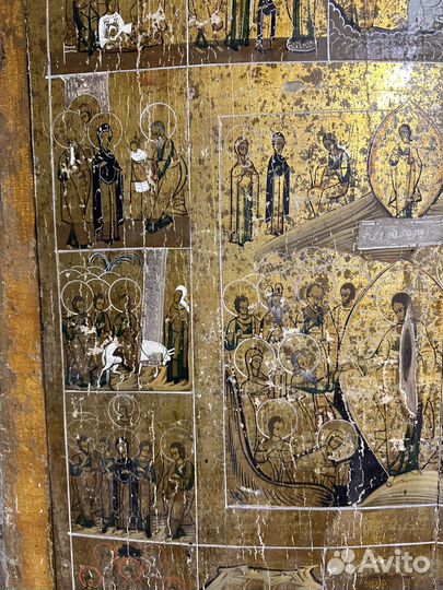 Икона старинная Праздники большая