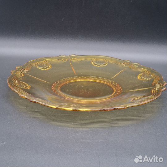 Старинное блюдо и ваза цветное янтарное стекло