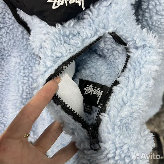 Ветровка Stussy Sherpa стусси барашек голубая