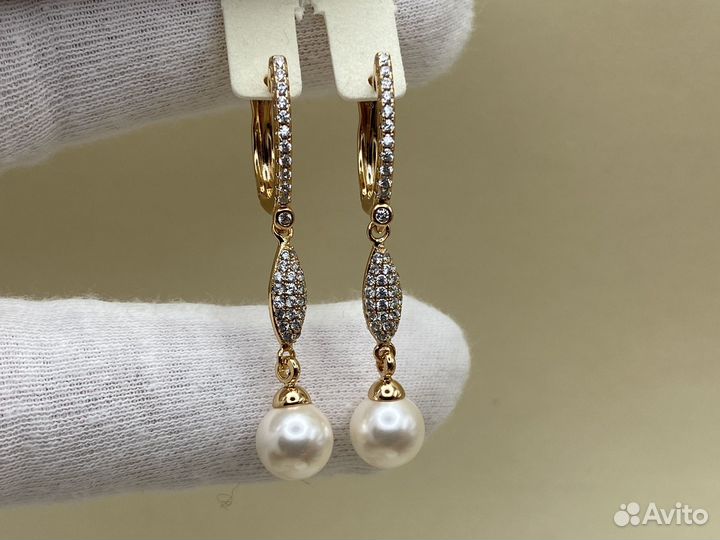 Серьги длинные, лёгкие, с жемчугом