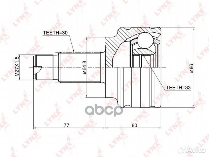 Шрус наружный перед прав/лев CO3764 lynxauto