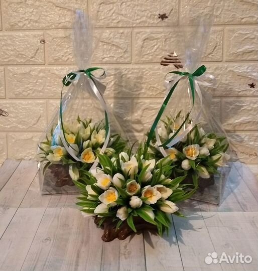 Букет подснежников из мыла