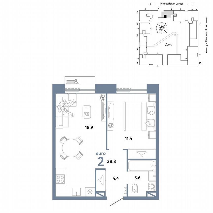 1-к. квартира, 38,3 м², 4/12 эт.