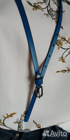 «Ремень из натуральной кожи голубого цвета»
