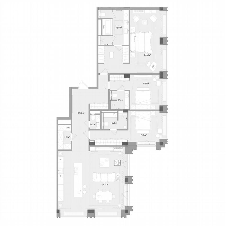 2-к. квартира, 143,2 м², 12/13 эт.