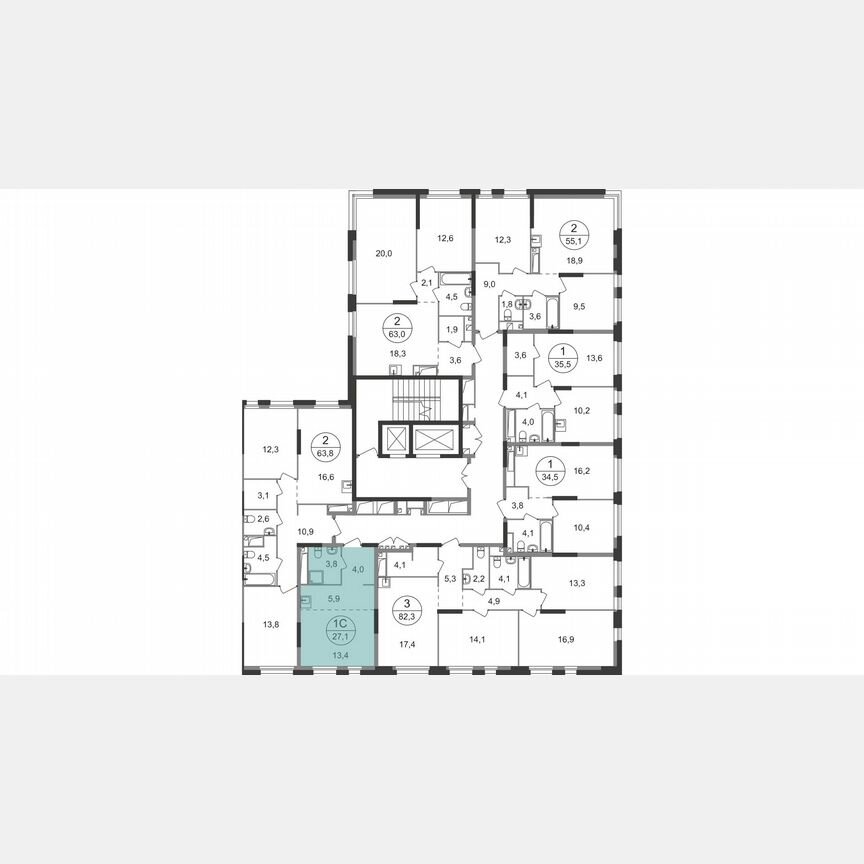 Квартира-студия, 27,1 м², 13/19 эт.