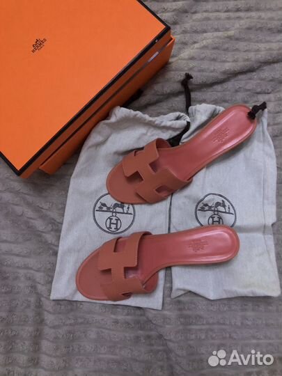 Шлепанцы hermes натуральная кожа