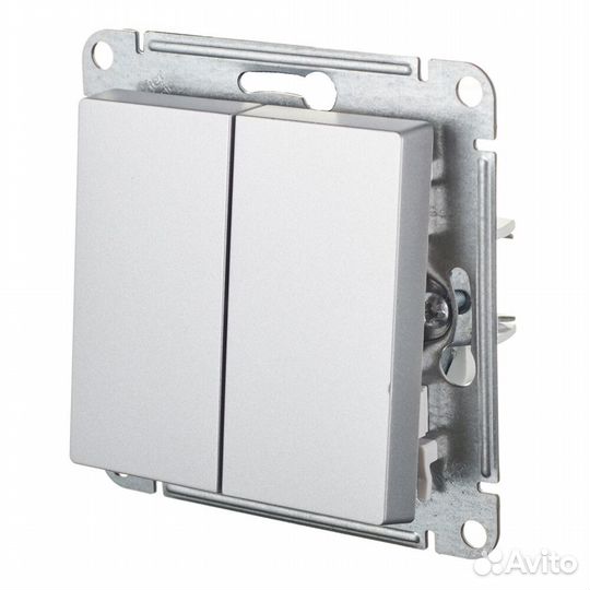 Выключатель Systeme Electric AtlasDesign двухклавишный встраиваемый алюминий (ATN000351)