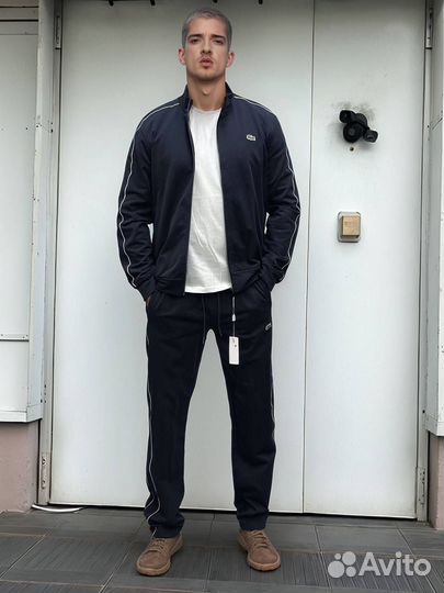 Спортивный костюм Lacoste синий с прямыми штанами