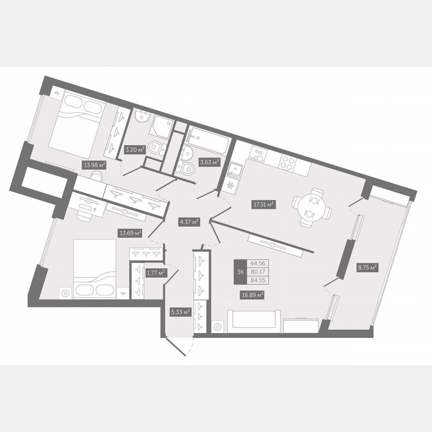 3-к. квартира, 84,6 м², 4/10 эт.