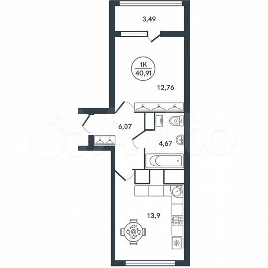 1-к. квартира, 40,9 м², 7/17 эт.