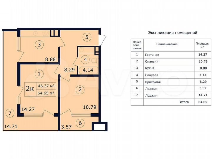 3-к. апартаменты, 67,9 м², 2/12 эт.