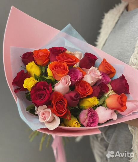 Букет из 35 роз Кения микс 35-40см в фоамиране