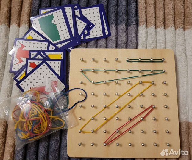 Геоборд деревянный с резинками и заданиями
