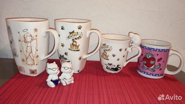 Кружки с кошками, салфетница, солонка с перечницей