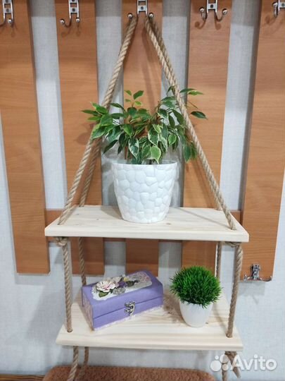 Деревянная полка настенная (два отдела)