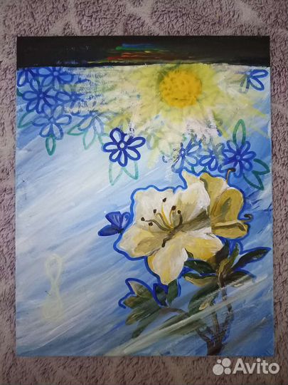 Картина акрилом и масляными мелками