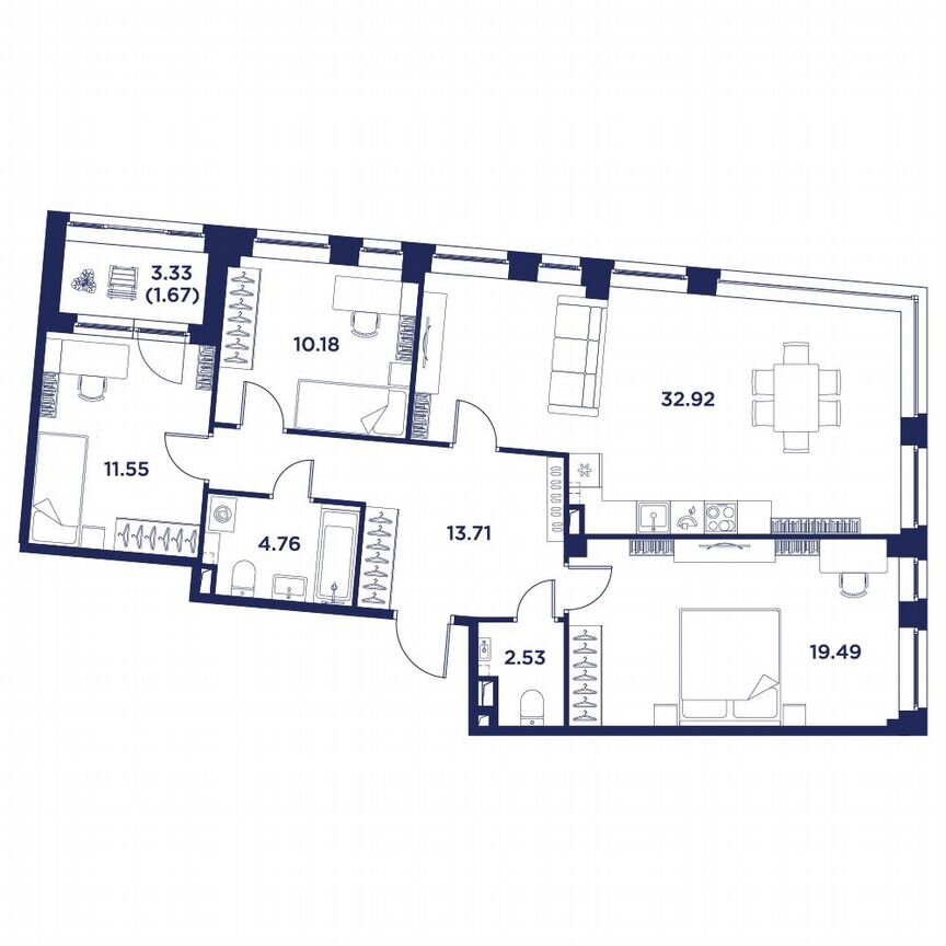 1-к. квартира, 96,5 м², 1/5 эт.