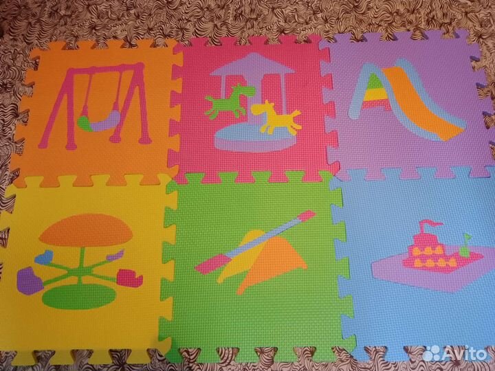 Теплый развивающий коврик пазл. 6 или 12 модулей