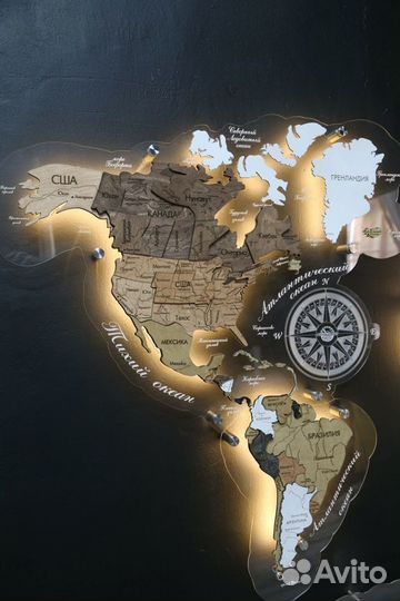 Деревянная карта мира с подсветкой