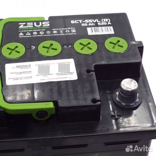 Аккумулятор zeus power 55 Ач п.п Лада Гранта