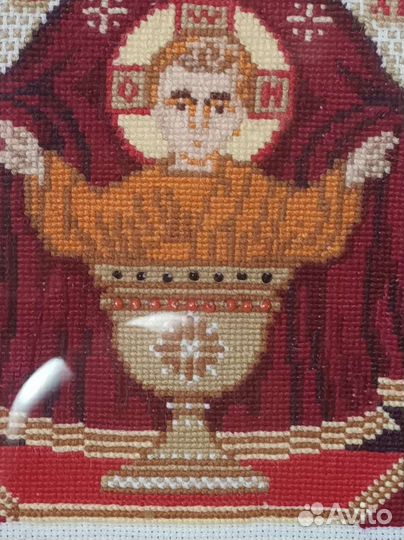 Икона вышита крестиком Неопалимая купина