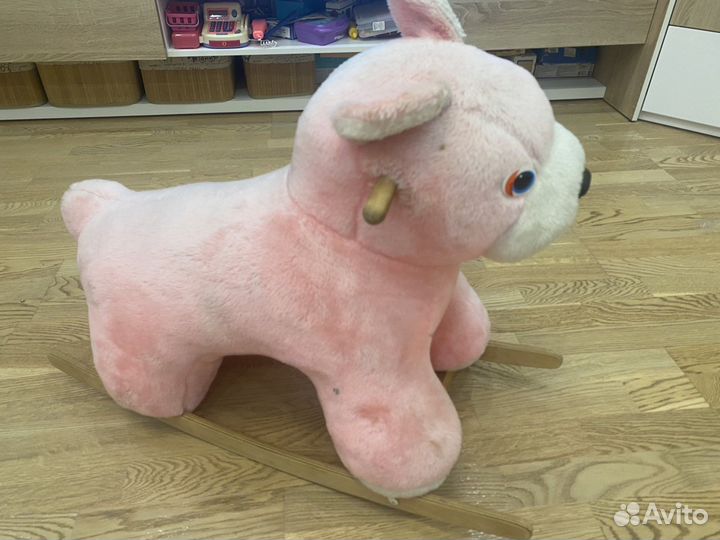 Детская игрушка качалка,розовый мишка