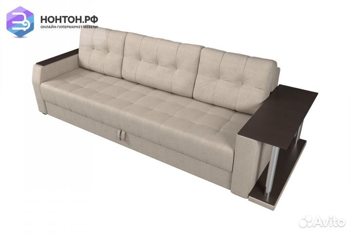 Диван еврокнижка Атлантида с баром рогожка бежевая