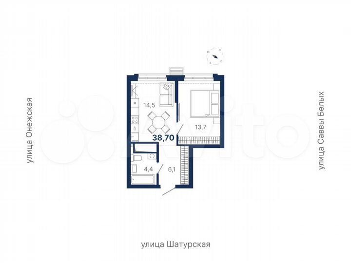 1-к. квартира, 38,7 м², 15/21 эт.