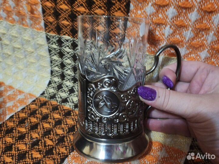 Подстаканник и стакан хрусталь мельхиор