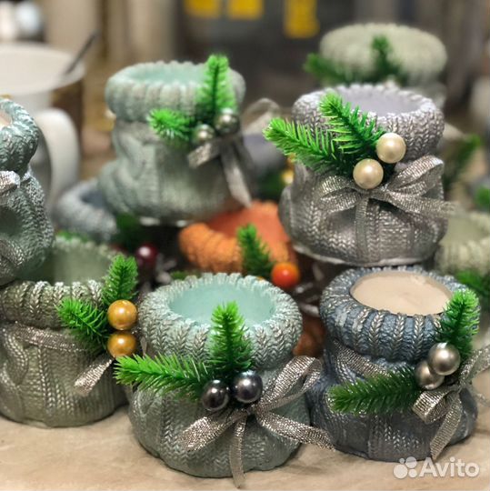 Подсвечник из гипса. Вязаный мешок