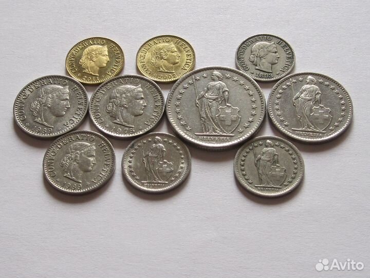 10 монет Швейцарии из недраг. металлов 1893-2011